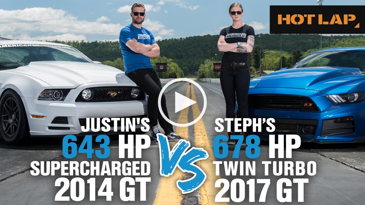Steph vs Justin Drag Race - Twin Turbo 2017 Mustang GT vs Supercharged 2014 Mustang 