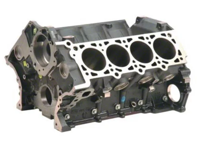Stock 4.6L 2V engine block from a 1999-2004 Mustang GT showing the cast-iron Modular V8 platform