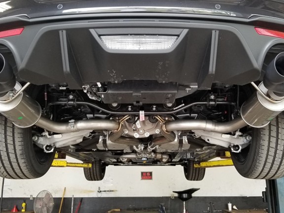 Cat-back exhaust with black tips for Ford Mustang active exhaust upgrade