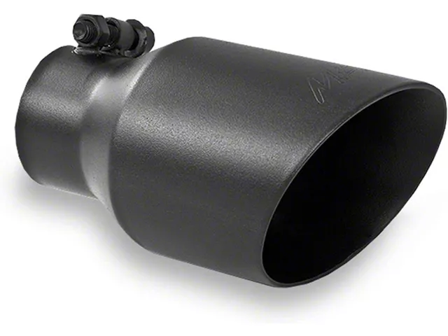 MBRP polished stainless steel exhaust tip featuring a clamp-on design with a rolled edge, designed to fit a Mustang exhaust system and enhance the appearance of the tailpipe.