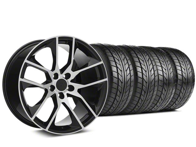 Staggered Magnetic Style Black Machined Wheel and NITTO NT555 G2 Tire Kit; 19x8.5/10 (15-23 Mustang GT, EcoBoost, V6)