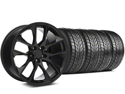 Staggered Magnetic Style Black Wheel and NITTO NT555 G2 Tire Kit; 19x8.5/10 (15-23 Mustang GT, EcoBoost, V6)