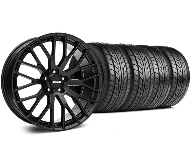 Staggered Performance Pack Style Black Wheel and NITTO NT555 G2 Tire Kit; 19x8.5/10 (05-14 Mustang)