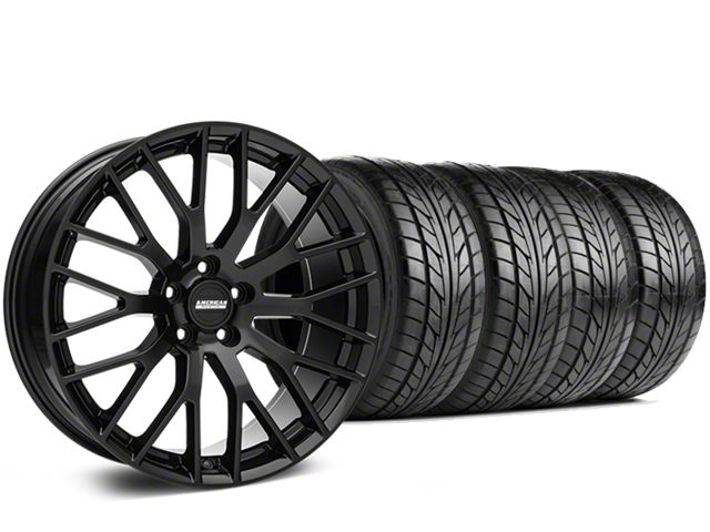 Staggered Performance Pack Style Black Wheel and NITTO NT555 G2 Tire Kit; 19x8.5/10 (15-23 Mustang GT, EcoBoost, V6)