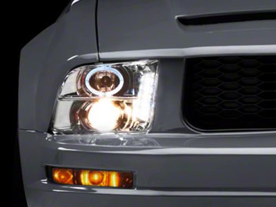 Raxiom LED Halo Projector Headlights; Chrome Housing; Clear Lens (05-09 Mustang w/ Factory Halogen Headlights, Excluding GT500)