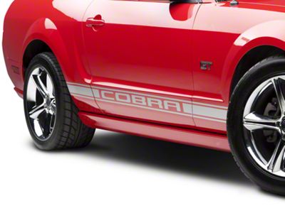 Rocker Stripes with Cobra Lettering; Silver (24-25 Mustang)
