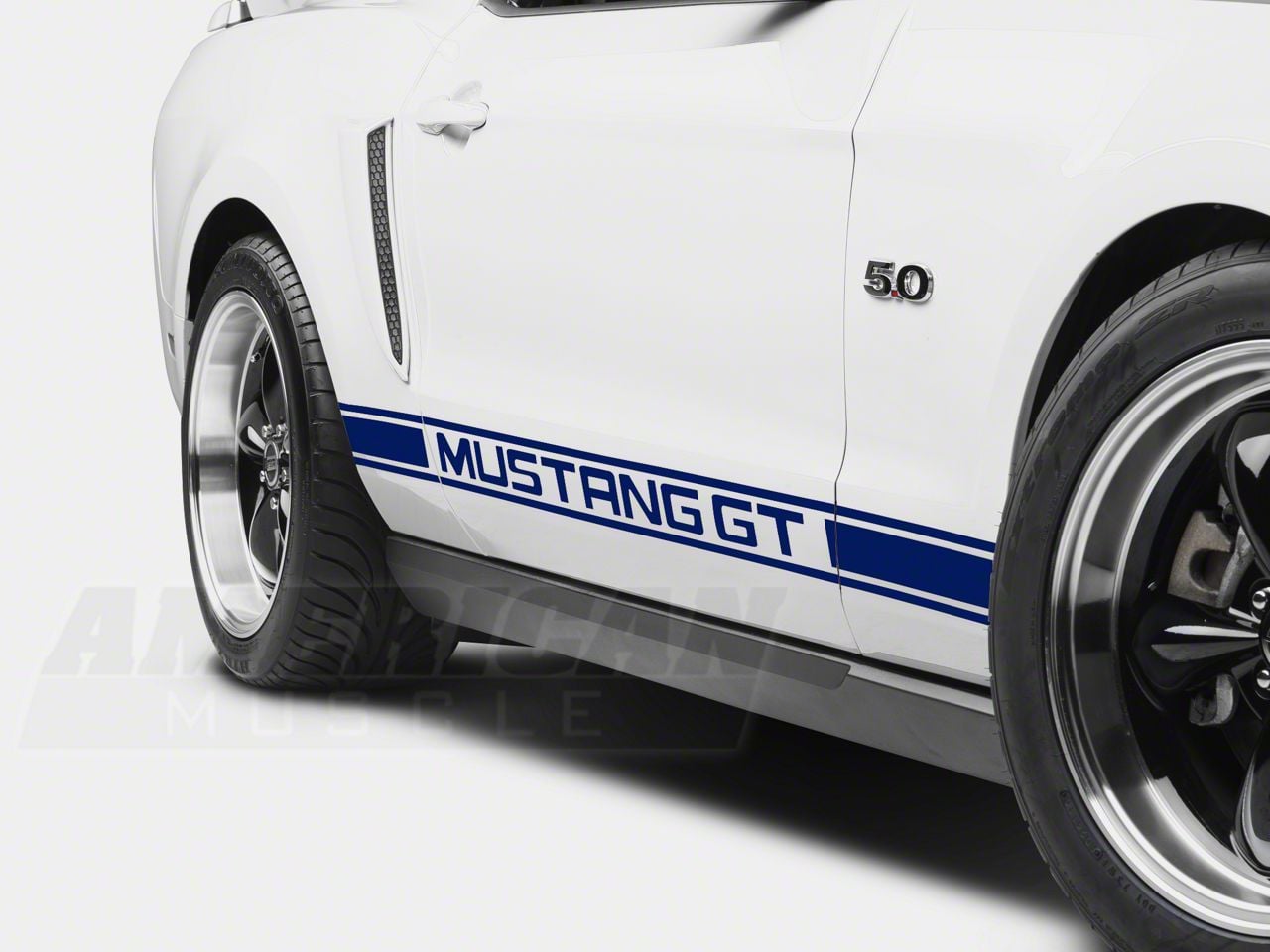 Mustang Rocker Stripes with Mustang GT Lettering; Blue (24-26