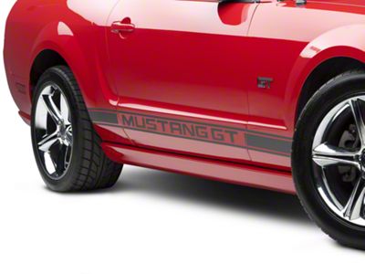 Rocker Stripes with Mustang GT Lettering; Matte Black (2024 Mustang)