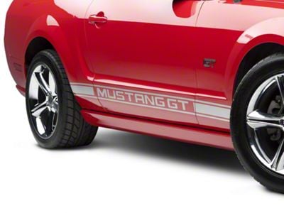 Rocker Stripes with Mustang GT Lettering; Silver (2024 Mustang)