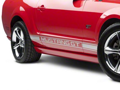Rocker Stripes with Mustang GT Lettering; Silver (24-25 Mustang)