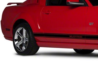 Rocker Stripes with Mustang Lettering; Black (2024 Mustang)
