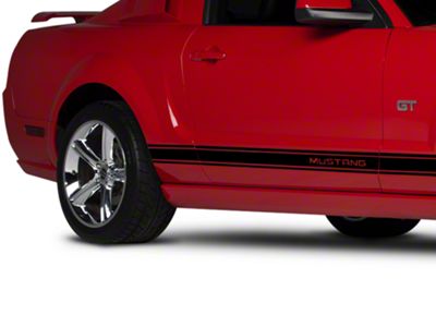 Rocker Stripes with Mustang Lettering; Black (2024 Mustang)