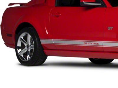 Rocker Stripes with Mustang Lettering; Silver (24-25 Mustang)