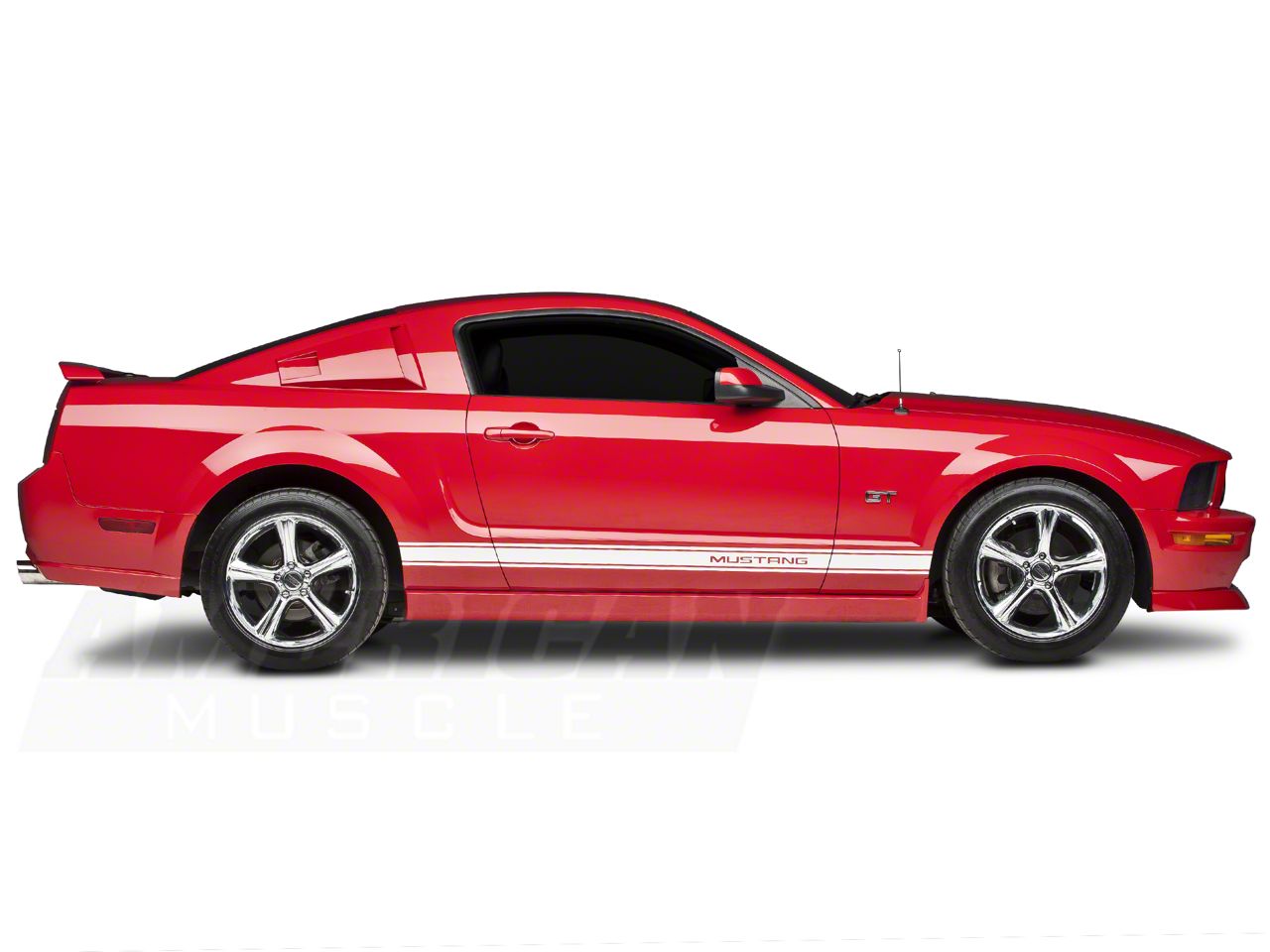 Mustang Rocker Stripes with Mustang Lettering; White (24-25