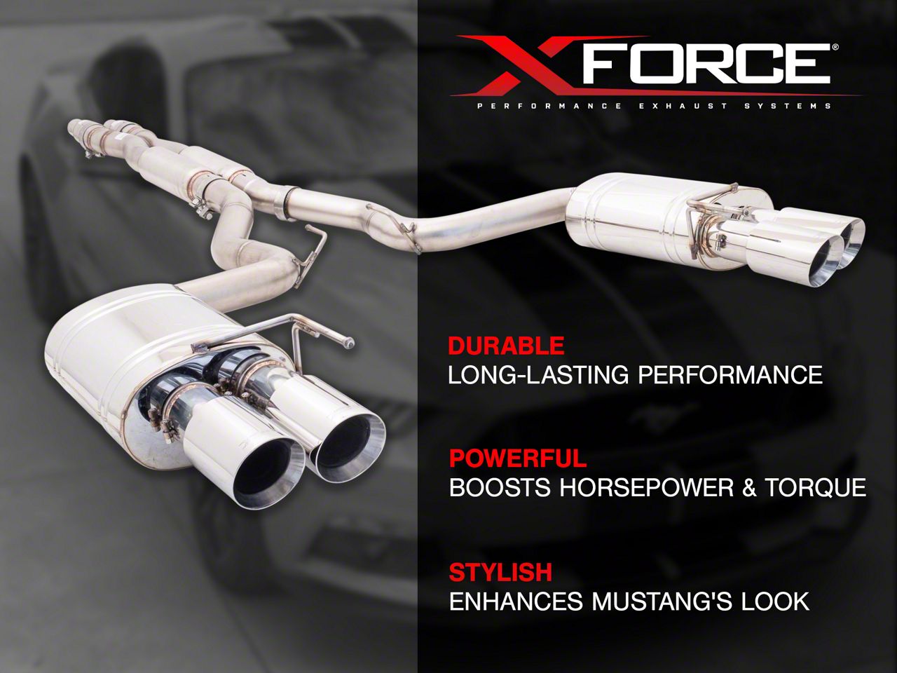 XForce Mustang Twin 3-Inch Polished Cat-Back Exhaust ES-FM18