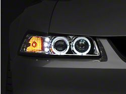 Raxiom Dual LED Halo Projector Headlights; Chrome Housing; Clear Lens (99-04 Mustang)