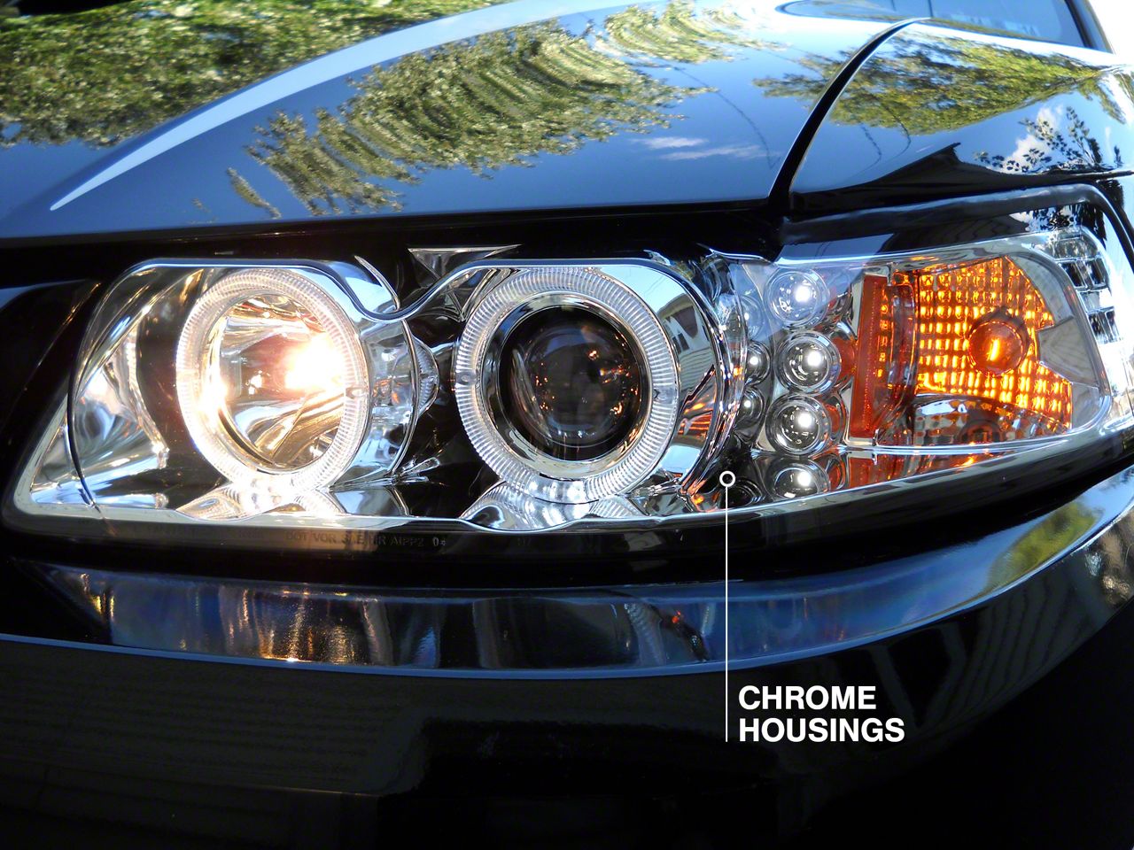 Raxiom Mustang Dual LED Halo Projector Headlights; Chrome