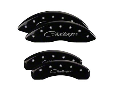 MGP Brake Caliper Covers with Cursive Challenger Logo; Black; Front and Rear (08-14 Challenger SRT8; 2015 Challenger SRT 392; 15-23 Challenger Scat Pack w/ 4-Piston Front Calipers)