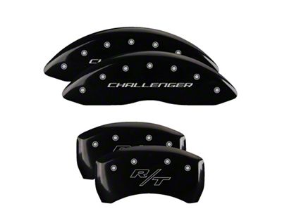 MGP Brake Caliper Covers with Challenger and Vintage R/T Logo; Black; Front and Rear (09-10 Challenger SE)