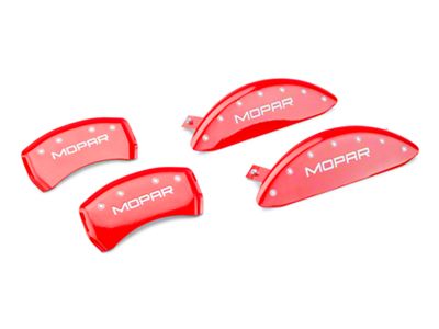 MGP Brake Caliper Covers with MOPAR Logo; Red; Front and Rear (11-23 Challenger R/T; 2014 Challenger Rallye Redline; 17-23 Challenger GT, T/A; 12-23 Challenger SXT w/ Dual Piston Front Calipers)