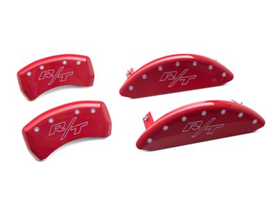 MGP Brake Caliper Covers with Vintage R/T Logo; Red; Front and Rear (11-23 Challenger R/T; 2014 Challenger Rallye Redline; 17-23 Challenger GT, T/A; 12-23 Challenger SXT w/ Dual Piston Front Calipers)