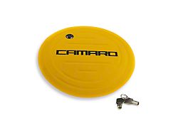 American Brothers Design Locking Fuel Door with Camaro Logo; Ashen Grey Base/Nightfall Fill (10-15 Camaro)