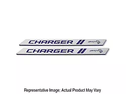 American Brothers Design Front Door Sills with Charger Logo; Granite Crystal Base/Surf Blue Logo (06-23 Charger)