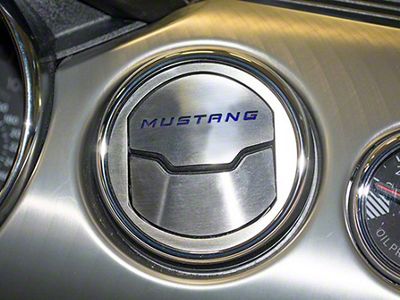 Brushed A/C Vent Trim with Blue Carbon Fiber Mustang Lettering (15-23 Mustang)