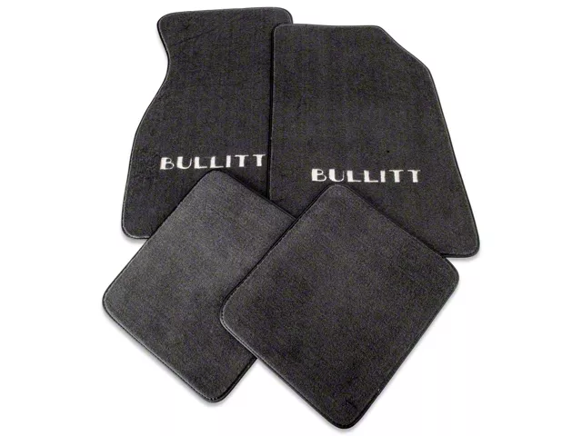 ACC Carpet Front and Rear Floor Mats with Bullitt Logo; Graphite (94-99 Mustang)