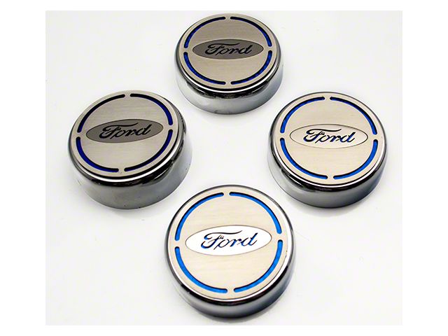 Engine Cap Covers with Ford Oval; Blue Carbon Fiber Inlay (15-17 Mustang)