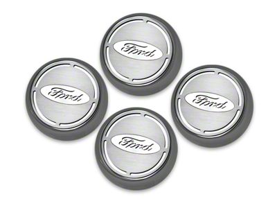 Engine Cap Covers with Ford Oval; Polished Inlay (15-17 Mustang)