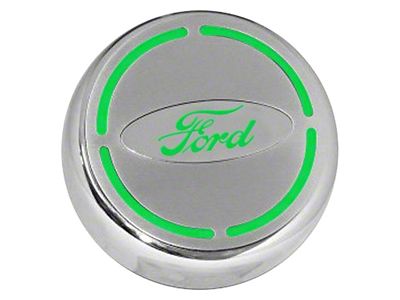 Engine Cap Covers with Ford Oval; Solid Green Inlay (15-17 Mustang)