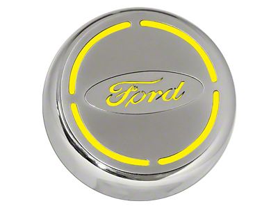 Engine Cap Covers with Ford Oval; Yellow Inlay Solid (15-17 Mustang)