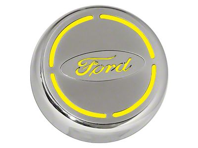 Engine Cap Covers with Ford Oval; Solid Yellow Inlay (15-17 Mustang)