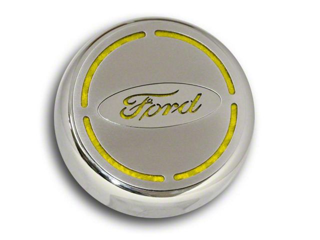 Engine Cap Covers with Ford Oval; Yellow Carbon Fiber Inlay (15-17 Mustang)