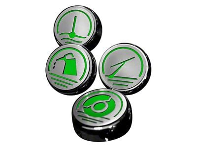 Executive Series Engine Cap Covers; Solid Green Inlay (10-14 Mustang GT, V6)