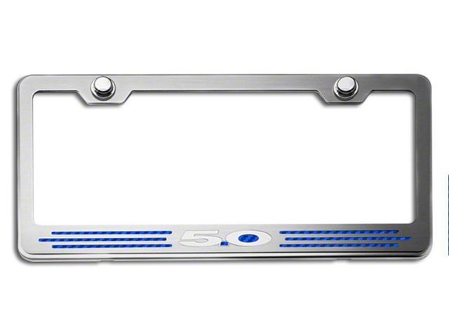 License Plate Frame with 5.0 Logo; Blue Carbon Fiber Inlay (Universal; Some Adaptation May Be Required)