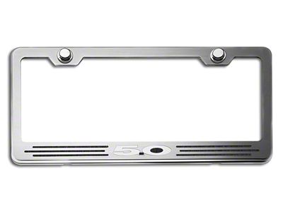 License Plate Frame with 5.0 Logo; Brushed Black Inlay (Universal; Some Adaptation May Be Required)