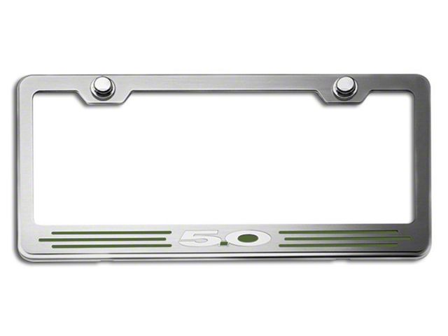 License Plate Frame with 5.0 Logo; Bullet Green Inlay (Universal; Some Adaptation May Be Required)