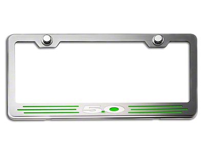 License Plate Frame with 5.0 Logo; Green Carbon Fiber Inlay (Universal; Some Adaptation May Be Required)