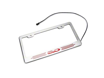 Illuminated License Plate Frame with 5.0 Logo; Red Inlay (Universal; Some Adaptation May Be Required)