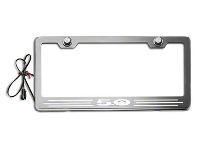 Illuminated License Plate Frame with 5.0 Logo; White Inlay (Universal; Some Adaptation May Be Required)
