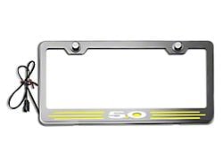 Illuminated License Plate Frame with 5.0 Logo; Yellow Inlay (Universal; Some Adaptation May Be Required)
