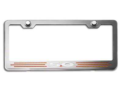 License Plate Frame with 5.0 Logo; Orange Carbon Fiber Inlay (Universal; Some Adaptation May Be Required)