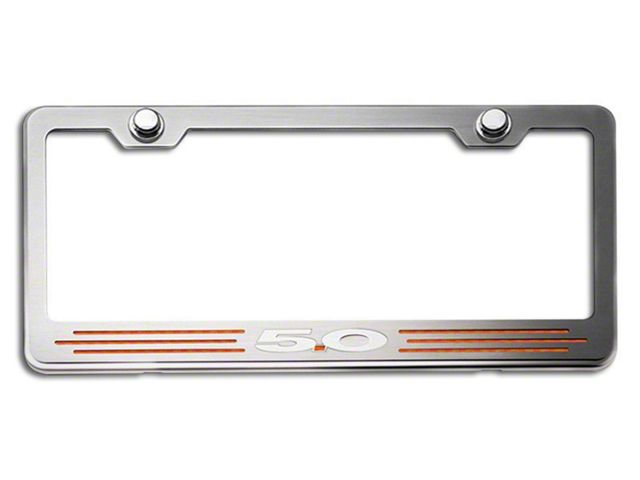 License Plate Frame with 5.0 Logo; Orange Carbon Fiber Inlay (Universal; Some Adaptation May Be Required)