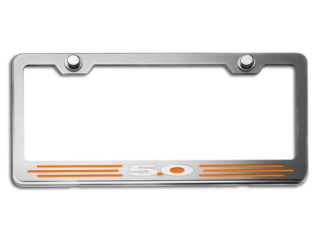 License Plate Frame with 5.0 Logo; Orange Fury Inlay (Universal; Some Adaptation May Be Required)
