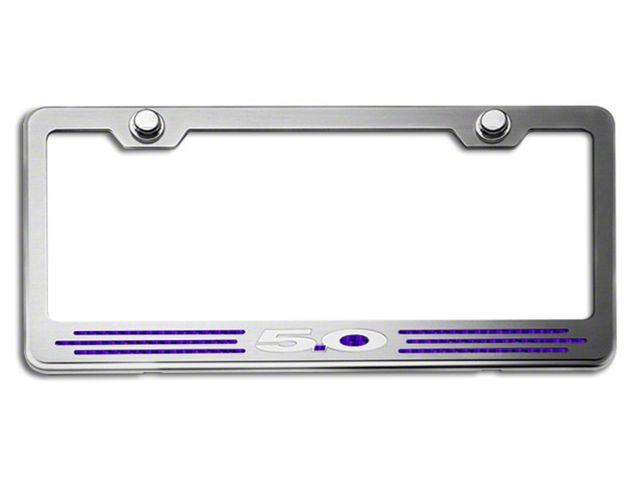 License Plate Frame with 5.0 Logo; Purple Carbon Fiber Inlay (Universal; Some Adaptation May Be Required)