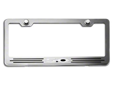 License Plate Frame with 5.0 Logo; Solid Black Inlay (Universal; Some Adaptation May Be Required)