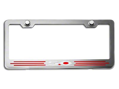 License Plate Frame with 5.0 Logo; Bright Red Inlay Solid (Universal; Some Adaptation May Be Required)