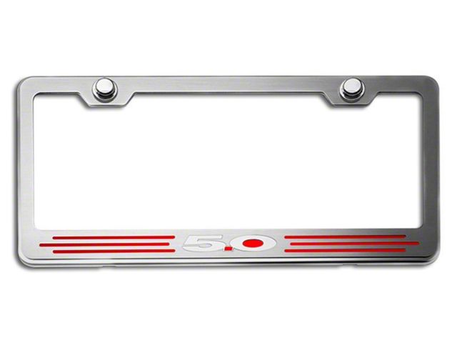 License Plate Frame with 5.0 Logo; Bright Red Inlay Solid (Universal; Some Adaptation May Be Required)